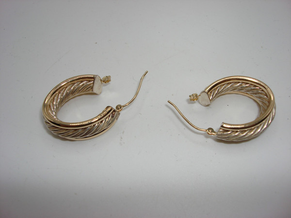 CJI 14K Gold & Sterling Silver Braided Hoop Earrings (3/4