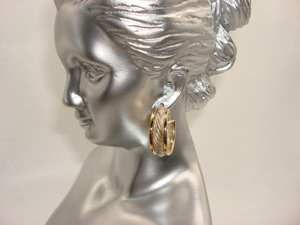 CJI 14K Gold & Sterling Silver Braided Hoop Earrings (3/4