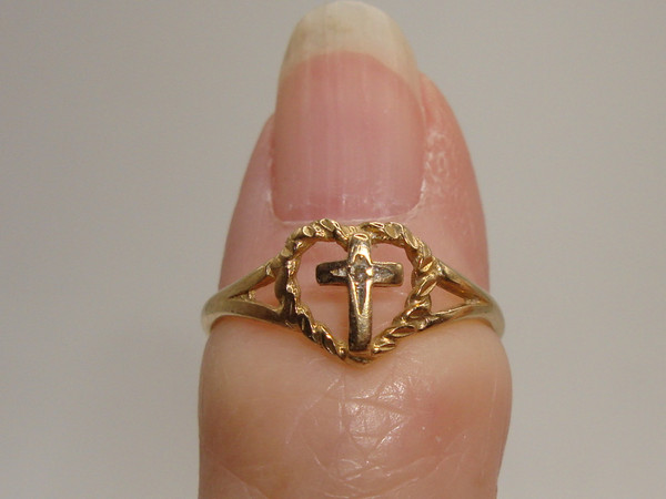 Solid Gold Cross Ring with Diamond Accent - JCM 10K Size 3