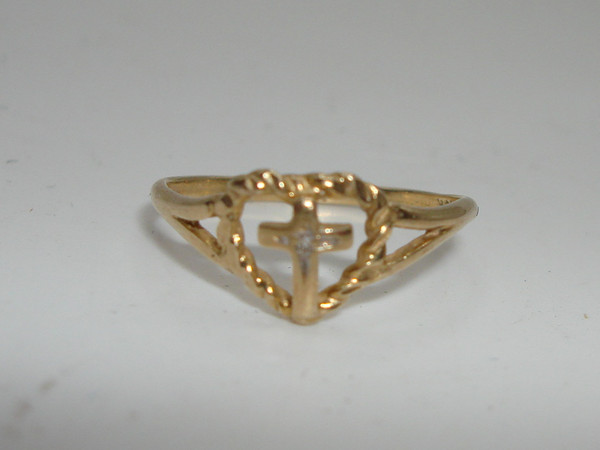 Solid Gold Cross Ring with Diamond Accent - JCM 10K Size 3