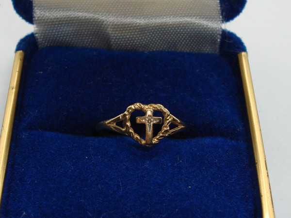 Solid Gold Cross Ring with Diamond Accent - JCM 10K Size 3