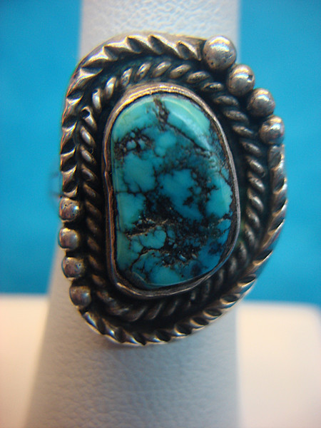 Vintage Navajo Sterling Silver Turquoise Ring - Size 6 1/2
