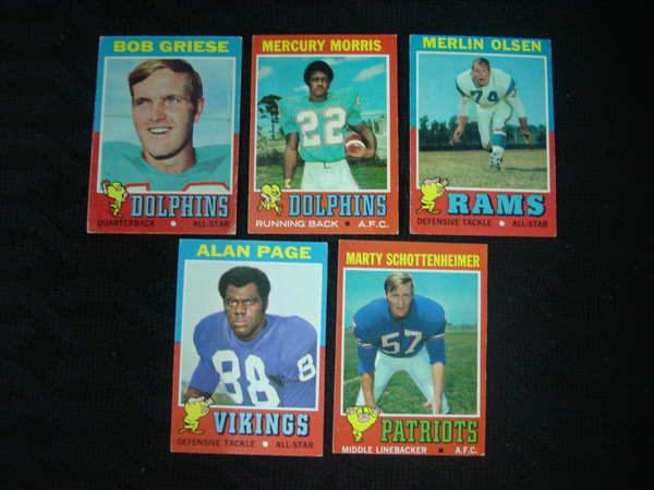 Vintage 1971 Topps Football Cards - Bob Griese & Merlin Olsen Set of 5