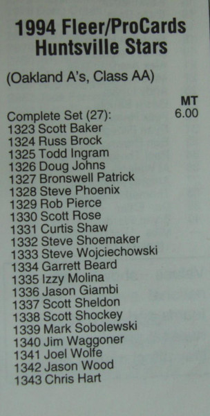 1994 Fleer ProCards Huntsville Stars Team Set | Jason Giambi, Oakland A's Affiliate