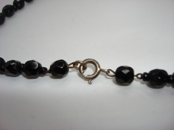 Vintage 1930s-40s Black Glass Rhinestone Choker Necklace | Sterling Silver | 15