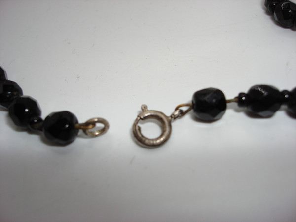 Vintage 1930s-40s Black Glass Rhinestone Choker Necklace | Sterling Silver | 15