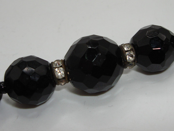 Vintage 1930s-40s Black Glass Rhinestone Choker Necklace | Sterling Silver | 15
