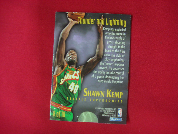 1996-97 SkyBox Premium Shawn Kemp #8 Seattle SuperSonics Card - Thunder & Lightning Insert