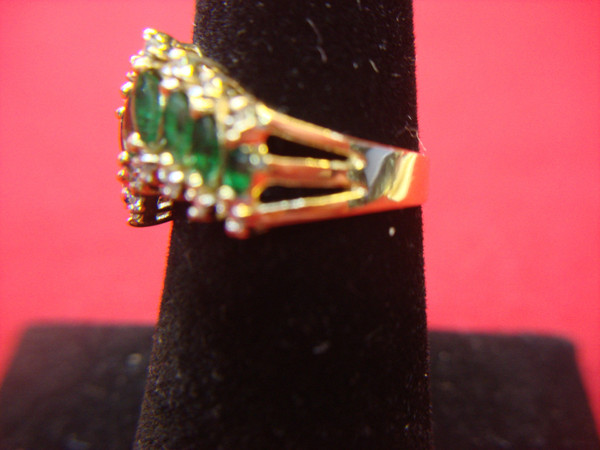 14K Yellow Gold Emerald & Diamond Ring - Marquise Cut - Size 7