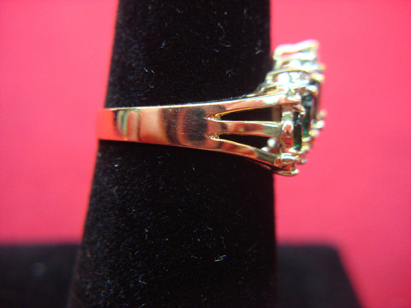 14K Yellow Gold Emerald & Diamond Ring - Marquise Cut - Size 7