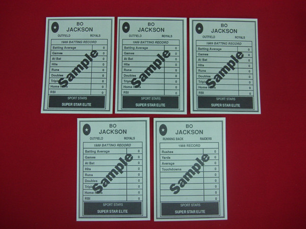 Bo Jackson Sports Cards - Broder Type Royals & Raiders - Complete Set (5 Cards)