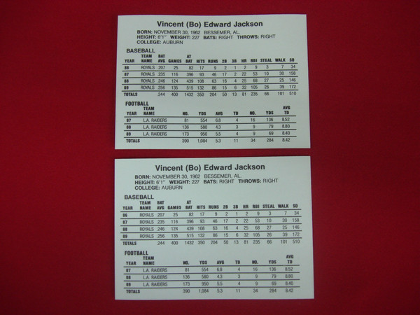 Bo Jackson Baseball & Football Card Lot - Broder Type - Royals & Raiders