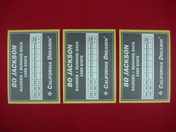 Bo Jackson California Dreamin' Broder Type Football Cards (Los Angeles Raiders, 3-Card Set)
