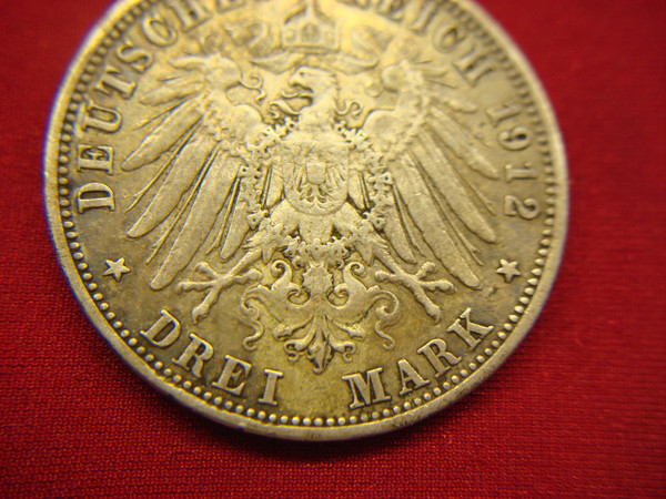 1912 D Bavaria 3 Mark Silver Coin (900 Fine) - Detailed & Historically Significant