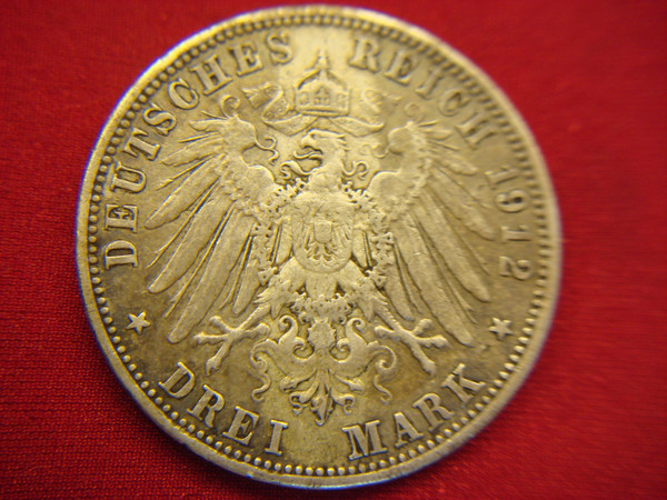 1912 D Bavaria 3 Mark Silver Coin (900 Fine) - Detailed & Historically Significant