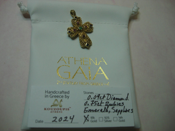 Antique 18K Gold Byzantine Reversible Cross with Diamonds & Gemstones (Greece)