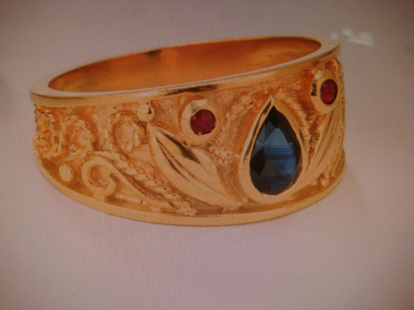 Regal Byzantine Sapphire & Ruby 18K Gold Ring (Size 11) - Authentic Athena Caia, $3750 Value