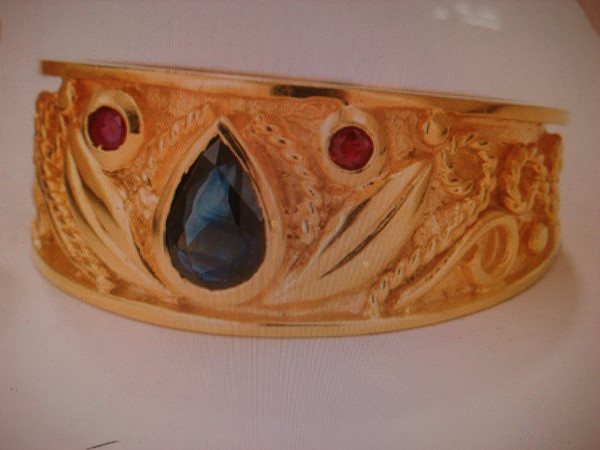 Regal Byzantine Sapphire & Ruby 18K Gold Ring (Size 11) - Authentic Athena Caia, $3750 Value