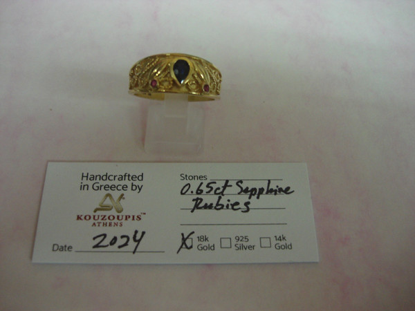 Regal Byzantine Sapphire & Ruby 18K Gold Ring (Size 11) - Authentic Athena Caia, $3750 Value