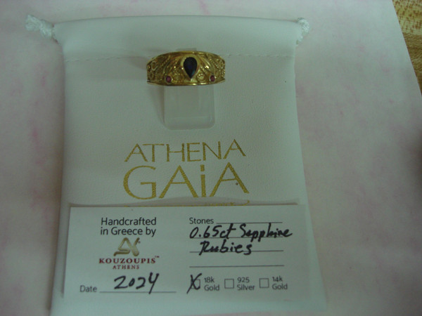 Regal Byzantine Sapphire & Ruby 18K Gold Ring (Size 11) - Authentic Athena Caia, $3750 Value
