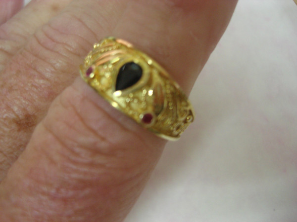 Regal Byzantine Sapphire & Ruby 18K Gold Ring (Size 11) - Authentic Athena Caia, $3750 Value