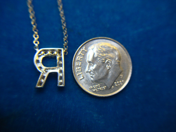 Sterling Silver'R' Initial Necklace with Cubic Zirconia - 18 Inch Chain