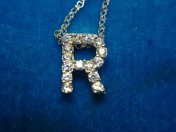 Sterling Silver'R' Initial Necklace with Cubic Zirconia - 18 Inch Chain