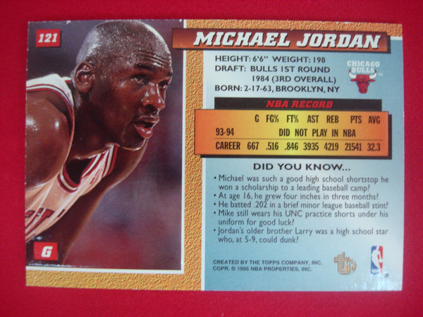 Michael Jordan 1994-95 Topps Embossed Basketball Card #121 - Chicago Bulls - Collector's Item