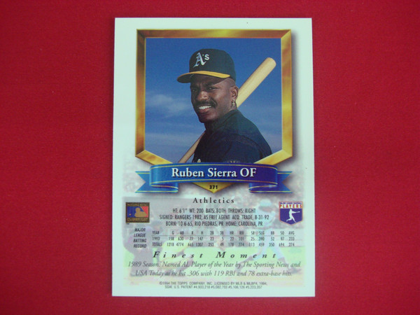 1994 Topps Finest Ruben Sierra Refractor #371 Oakland Athletics Baseball Card - 2nd Year
