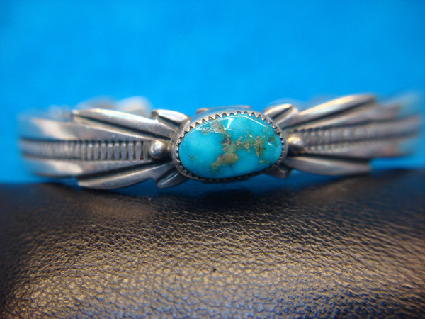 Wilson Begay Navajo Cloud Mountain Spiderweb Sterling Silver Cuff Bracelet with Turquoise