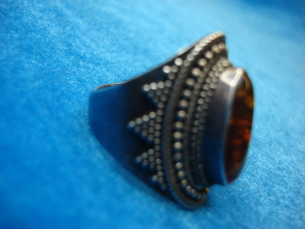 Vintage Sterling Silver Baltic Amber Ring (Size 10) - Indonesia