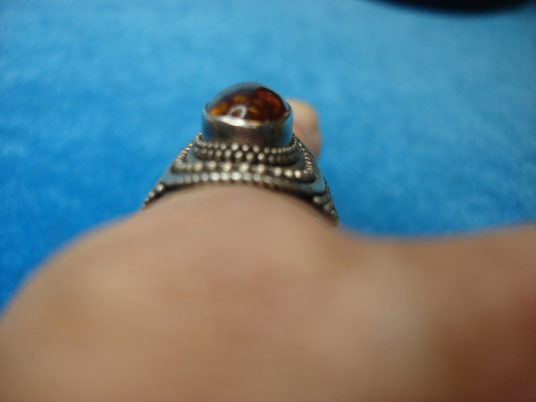 Vintage Sterling Silver Baltic Amber Ring (Size 10) - Indonesia
