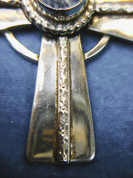 Large Sterling Silver Celtic Cross Pendant w/ Blue Stone - Authenticated & Excellent Condition