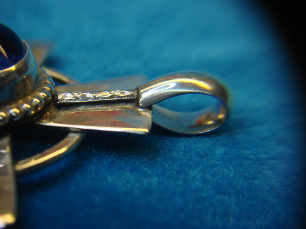 Large Sterling Silver Celtic Cross Pendant w/ Blue Stone - Authenticated & Excellent Condition