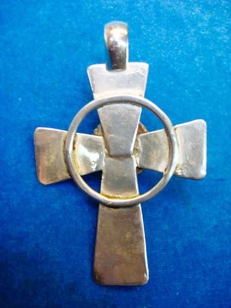 Large Sterling Silver Celtic Cross Pendant w/ Blue Stone - Authenticated & Excellent Condition