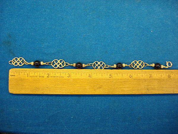 Handmade Celtic Silver Bracelet with Onyx Beads - Sterling Silver, Pre-Owned Excellent Condition