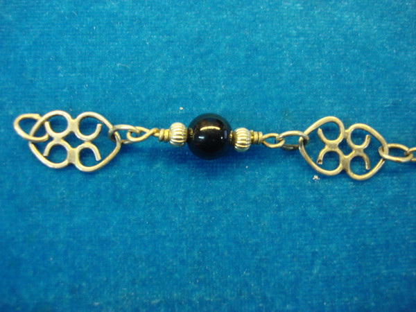 Handmade Celtic Silver Bracelet with Onyx Beads - Sterling Silver, Pre-Owned Excellent Condition
