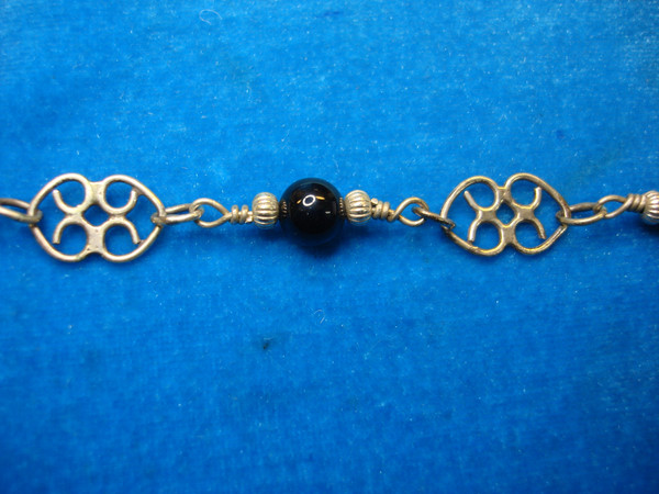 Handmade Celtic Silver Bracelet with Onyx Beads - Sterling Silver, Pre-Owned Excellent Condition