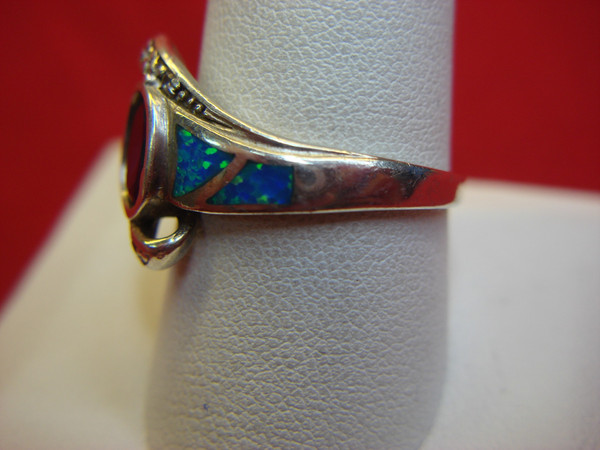Sterling Silver Amethyst & Blue Fire Opal Ring with CZ Accents - Size 10, Pre-Owned (Excellent Condition)