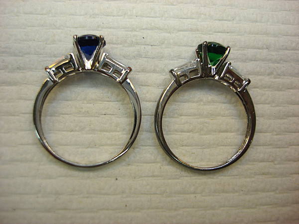 Sterling Silver Blue & Green Stone Ring Set - Size 7 3/4