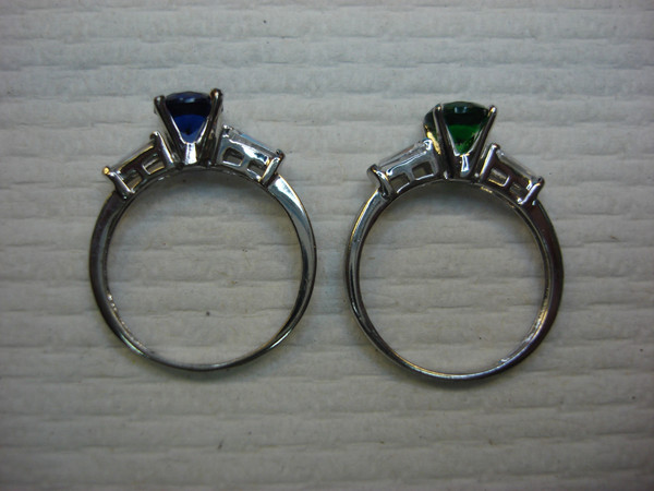 Sterling Silver Blue & Green Stone Ring Set - Size 7 3/4