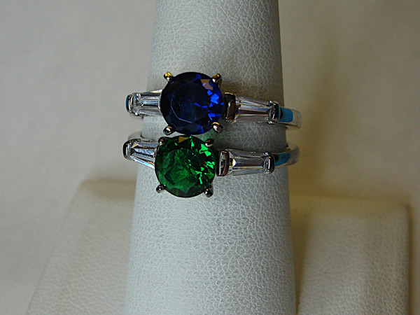 Sterling Silver Blue & Green Stone Ring Set - Size 7 3/4