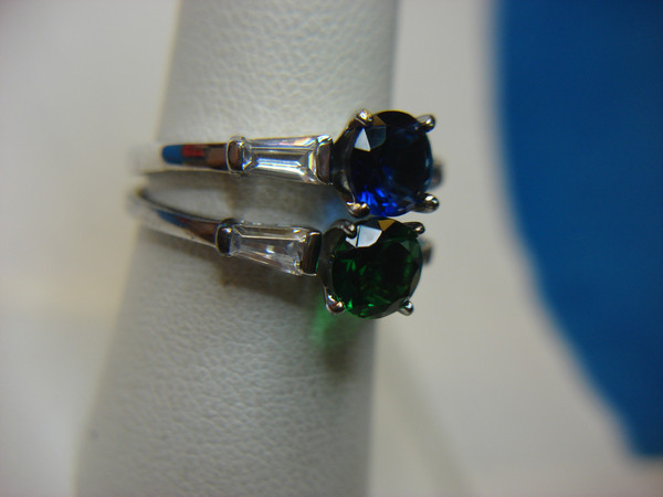 Sterling Silver Blue & Green Stone Ring Set - Size 7 3/4