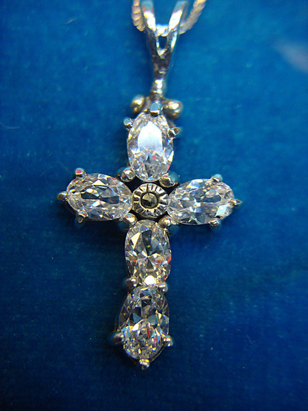 Sterling Silver Diamond Simulant Cross Pendant Necklace - 18 Inch Chain