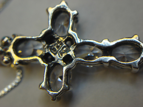 Sterling Silver Diamond Simulant Cross Pendant Necklace - 18 Inch Chain