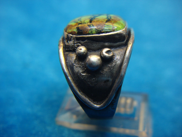 Vintage Sterling Silver Turquoise Ring - Size 9 - Early Piece (7.4g)