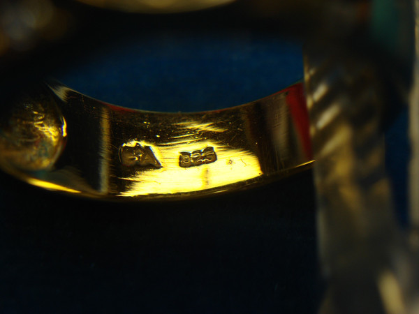 Gold Vermeil Sterling Silver Ring with Diamond Simulants & Purple/Citrine Stones - Size 8