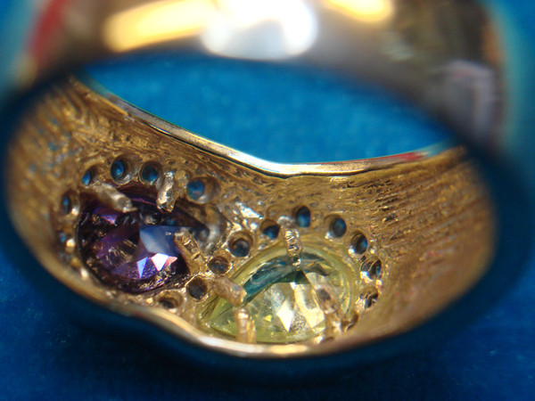Gold Vermeil Sterling Silver Ring with Diamond Simulants & Purple/Citrine Stones - Size 8