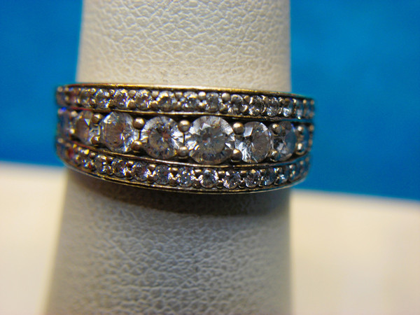 Sterling Silver Simulated Diamond Ring - Size 7 3/4 - Sparkling Statement Jewelry