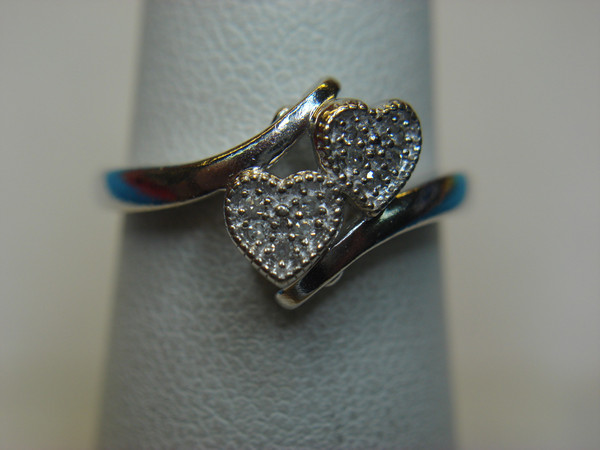 Sterling Silver Two Hearts Diamond Ring - Size 7, Pre-Owned - Excellent Condition